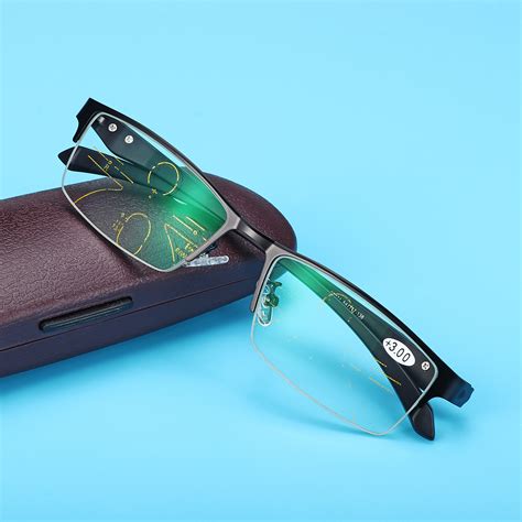 Progressive Multi Focus Photochromic Half Rimless Reading Glasses Sunglasses