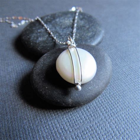 Large White Pearl Coin Pearl Necklace By Balsamroot Jewelry