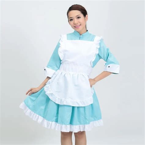 Brand New Cute Lolita Maid Anime Cosplay Maid Dress Costume Sky Blue