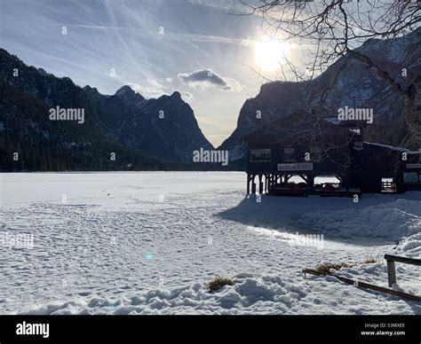 Dobbiaco Lake In Winter Stock Photo Alamy