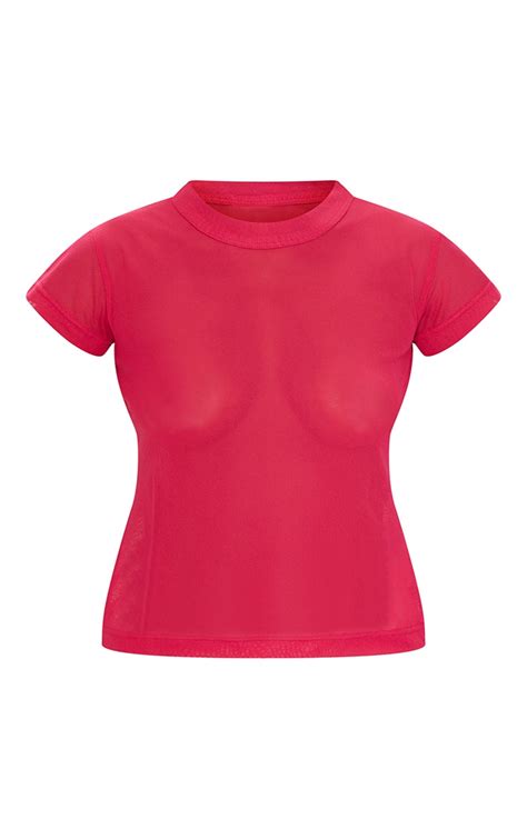 Hot Pink Mesh Short Sleeve T Shirt Prettylittlething Ksa