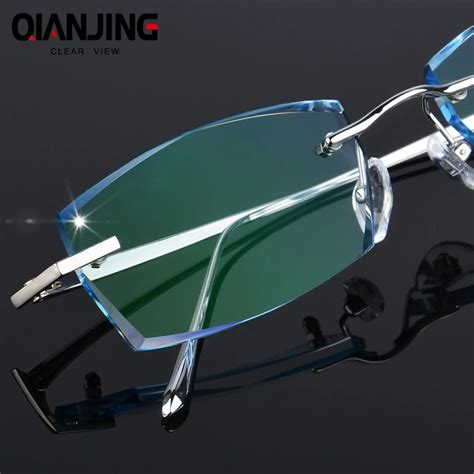 Buy Qj Luxury Rhinestone Reading Glasses Men Diamond Cutting Rimless Glasses
