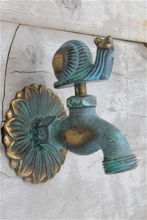 Solid Brass Garden Hose Faucet Taps Verdigris Bronze Snail And Flower Tap
