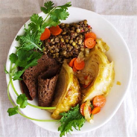 Ethiopian Injera With Mustard Lentils And Braised Cabbage Gluten Free