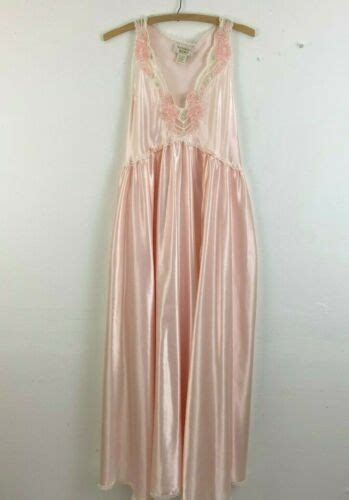 Victorias Secret Vtg Pink Lace Satin Long Nightgown M Full Sweep Gold Label Ebay Night Gown