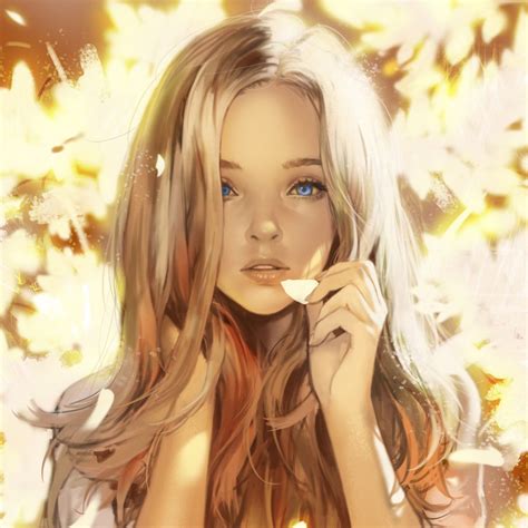 Glowing Golden Anime Art Girl Digital Portrait Digital Art Girl