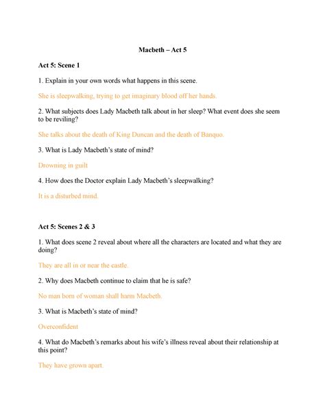 Macbeth Act 5 (all scenes) Questions and Answers - Macbeth – Act 5 Act