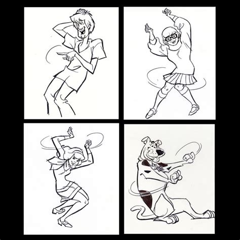 Lot 136 Set Of Four Hand Drawn Iwao Takamoto Scooby Doo Shaggy Daphne And Velma Sketches
