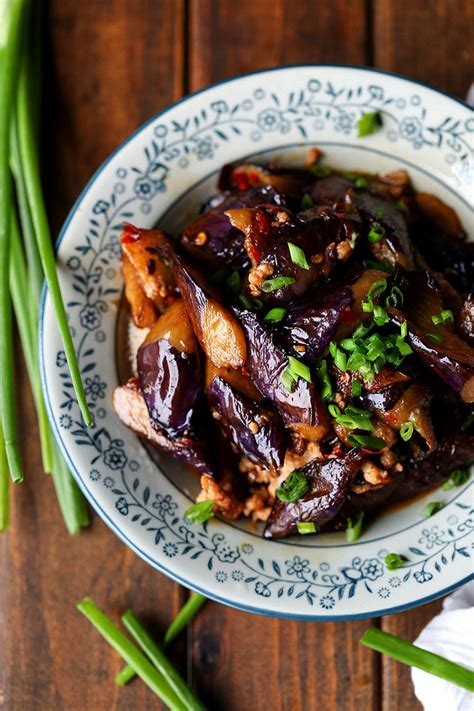 Because beans don't contain as much water as leafy. Chinese Eggplants with Minced Pork | China Sichuan Food