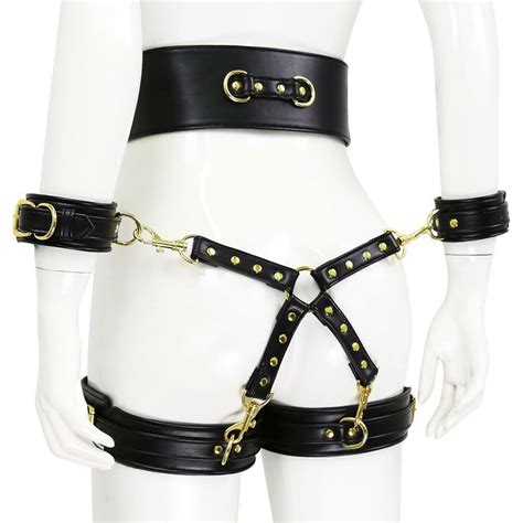 Pu Leather Bdsm Bondage Set Restraint Wrist Thigh Cuffs Waist Couples