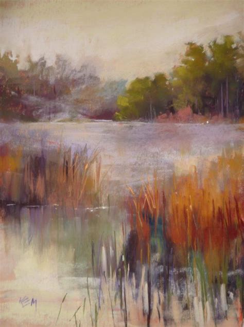 Misty Landscape Marsh Wetlands 18x12 Original Pastel Painting
