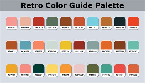 Set Of Retro Color Palette Catalog Sample With RGB HEX Codes Isolated In Groups For Ui Design
