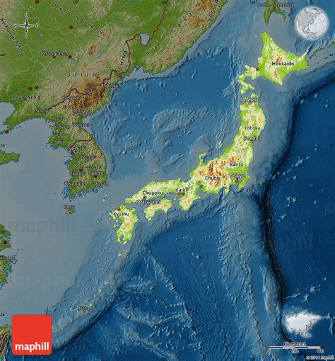 Japan Physical Features Map Physical Map Of Tohoku Darken North