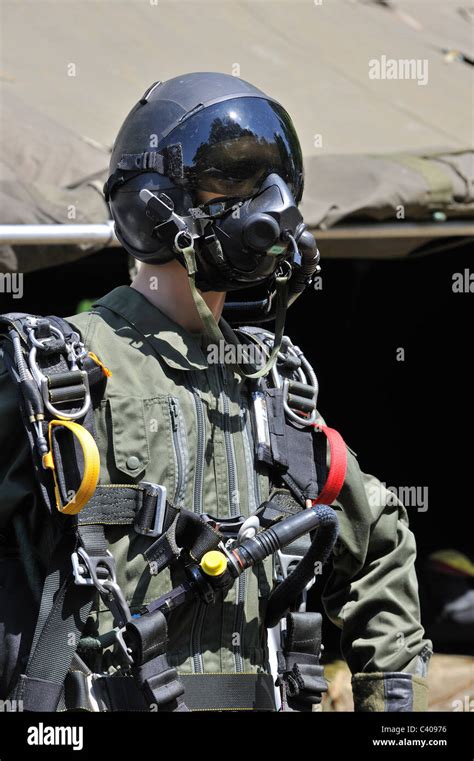 jet fighter pilot wearing helmet  respirator  visor   stock photo alamy