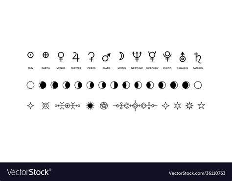 Moon Phases Icons Black And White Symbols Vector Image
