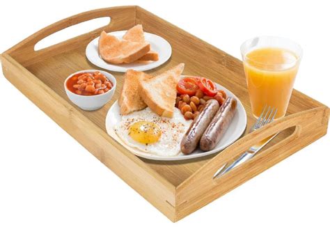 Bamboo Wood Serving Tray With Handles For Food Breakfast Tray Party