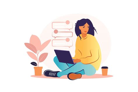 Mujer Sentada Con Laptop Ilustración Del Concepto De Trabajo Estudio