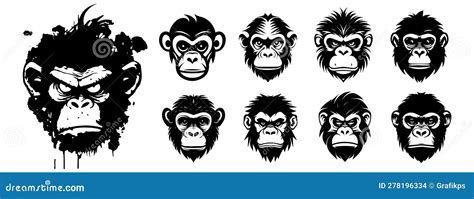 Monkey Heads Vector Illustration Silhouette Shapes Of Monkey Stock
