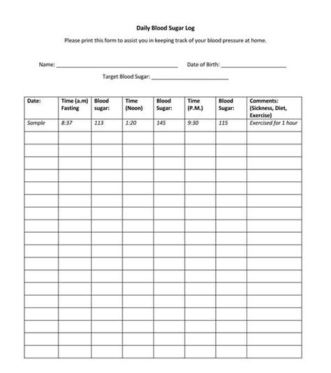 20 Free Blood Sugar Charts And Log Sheets Pdf Word Excel
