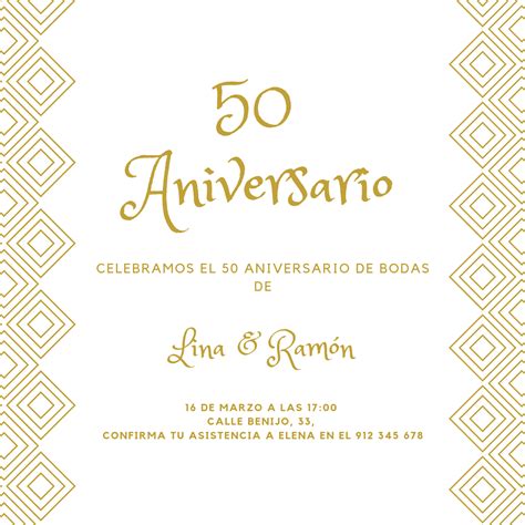 Plantillas De Invitaciones A 50 Aniversario Editables Canva