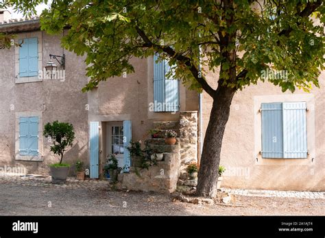 Beautiful Languedoc Country Farmhouse With Steps And Tree Stock Photo