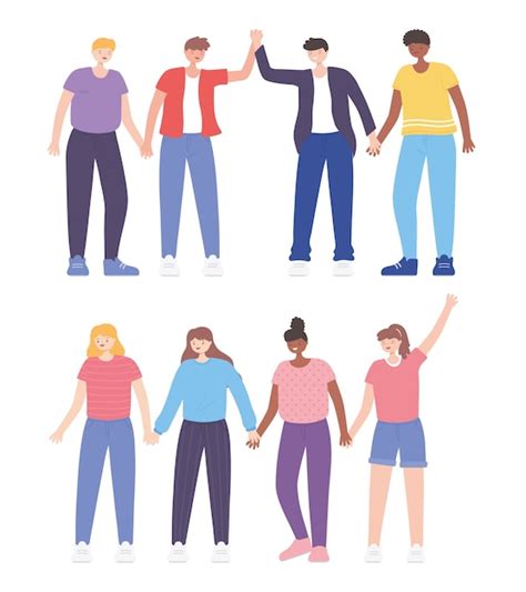 Premium Vector People Together Men And Women Holding Hands Male And Female Cartoon Characters