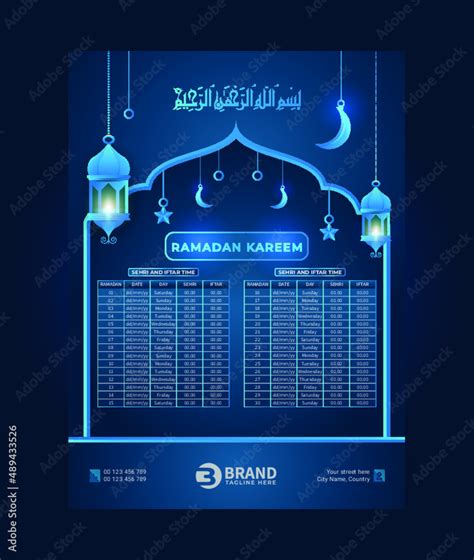 Ramadan Calendar With Sehri And Iftar Time Schedule Table Stock Vector
