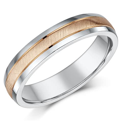 4mm 9ct Rose Gold And Silver Matt And Polished Two Colour Wedding Ring Band