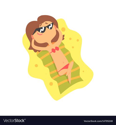 Cute Cartoon Woman Sunbathing And Relaxing On The Vector Image