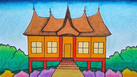 Rumah adat sumatera selatan = limas. Cara menggambar rumah adat || Menggambar rumah adat ...