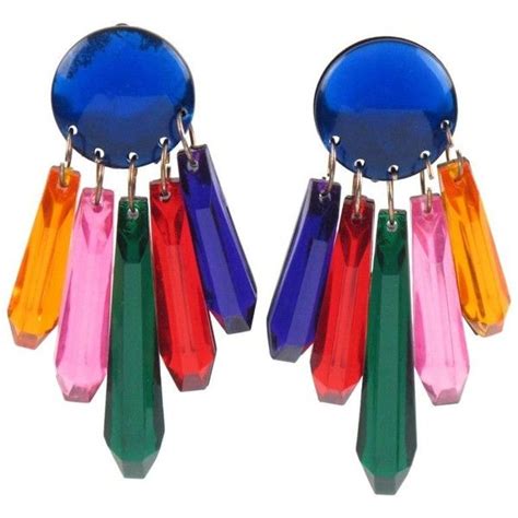 Preowned Oversized Dangling Chandelier Multicolor Drop Lucite Clip On
