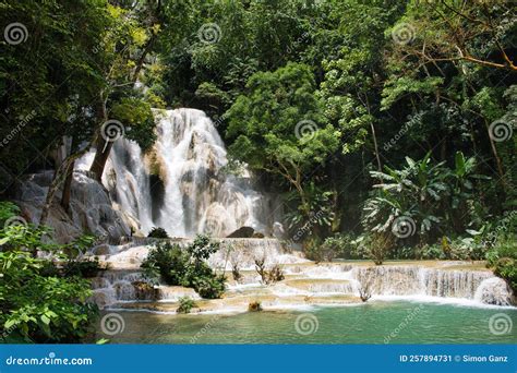 Beautiful Crystal Clear Waterfall At Kuang Si Wasserfall At Luang