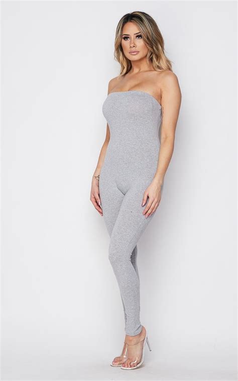 Gray Strapless Bodycon Jumpsuit