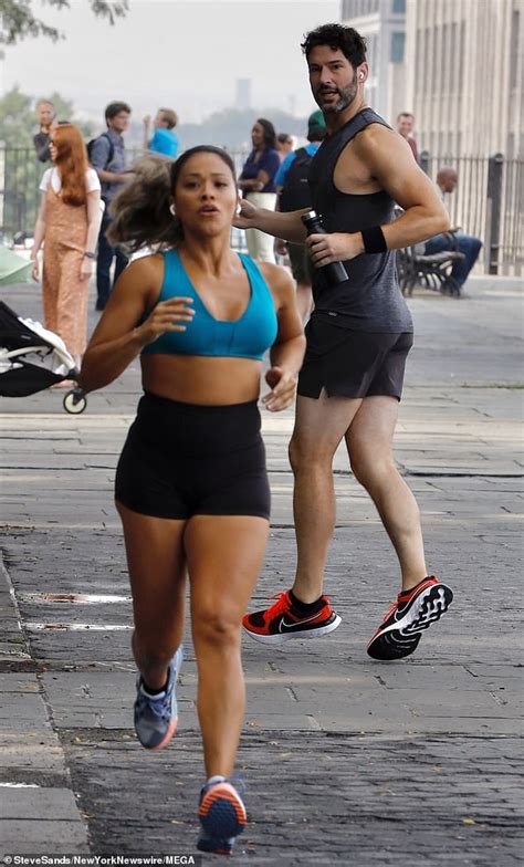 Gina Rodriguez Flaunts Her Chiseled Abs While Taking A Run On The Set Of Her New Rom Com Players