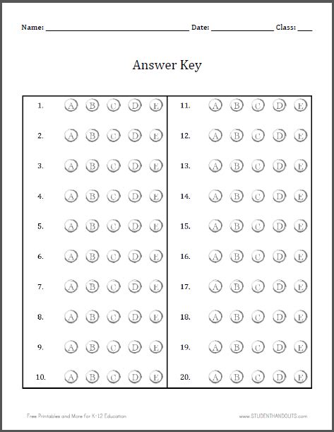 Printable 100 Bubble Answer Sheet