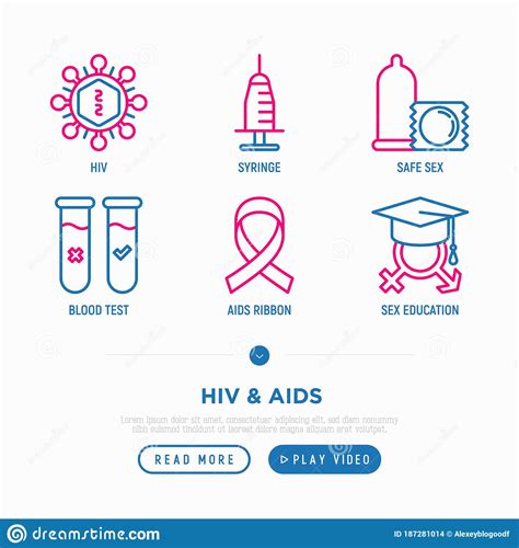 HIV And AIDs Thin Line Icons Set Safe Sex Syringe Physical Examination AIDs Ribbon Blood