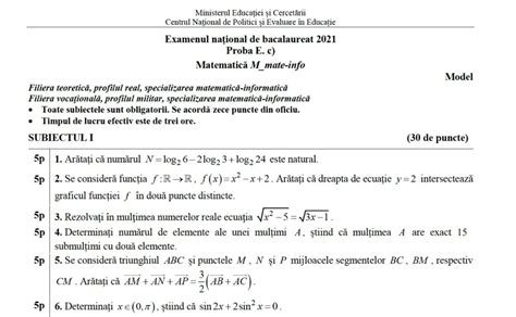Subiecte matematică simulare bac 2021: Modele de subiecte pentru BAC 2021 au fost publicate de ...
