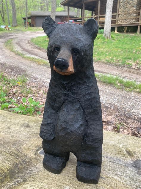 Bear Chainsaw Carving Hand Carved Bear Bear Carving By Josh Carte Black