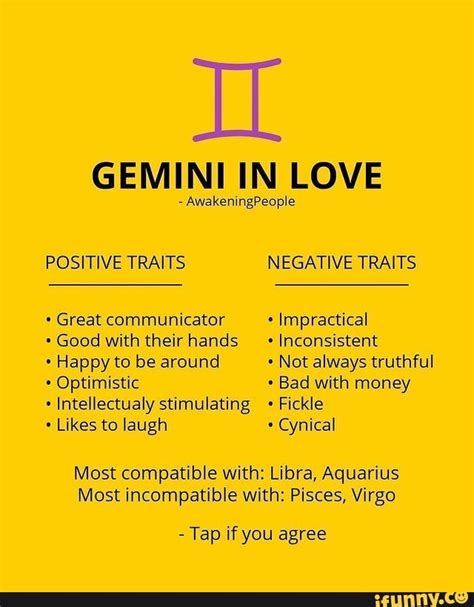 Gemini In Love Awakeningpeople Positive Traits Negative Traits Great Communicator Impractical