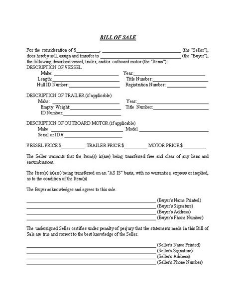 Texas Boat Trailer Bill Of Sale Form Word Free Bill Of Sale Forms