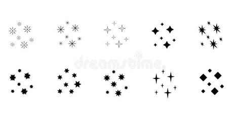 Line Star Glitter Shine Doodle Set Stars Shine Glow Falling Or