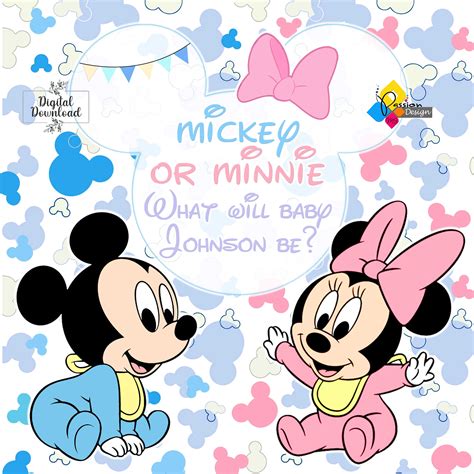 Digitale Mickey Of Minnie Mouse Gender Reveal Achtergrond Etsy Nederland