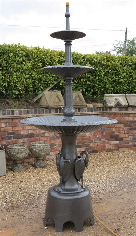 Vintage Cast Iron Three Tier Heron Reclaimed Fountain