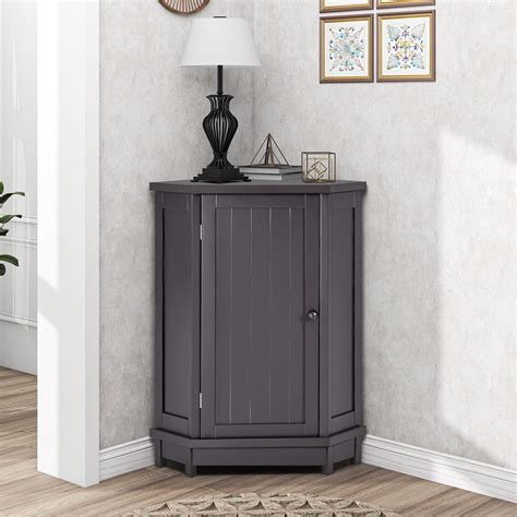 Merax Black Brown Corner Storage Cabinet With Door And Adjustable