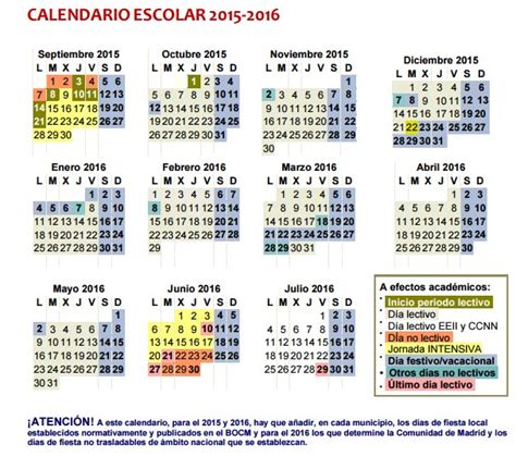 Calendario Escolar Del Curso 20152016 En Madrid