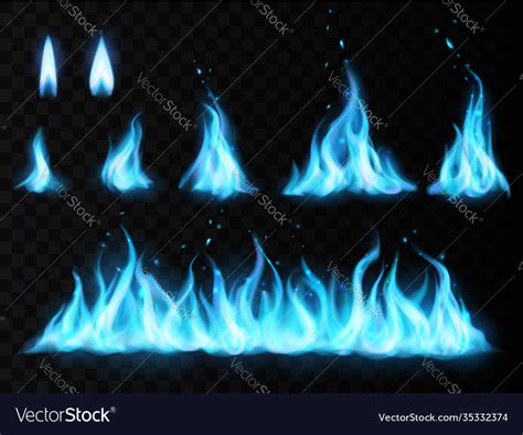 Blue Fire Flame Set Transparent Background Vector Image