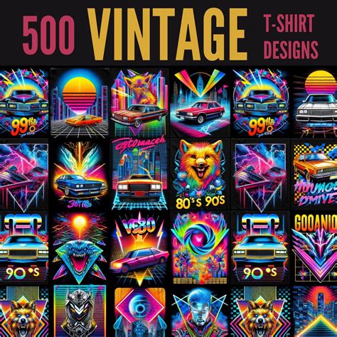 500 Vintage T-shirt Designs Bundle Vintage Retro 80s & 90s Digital