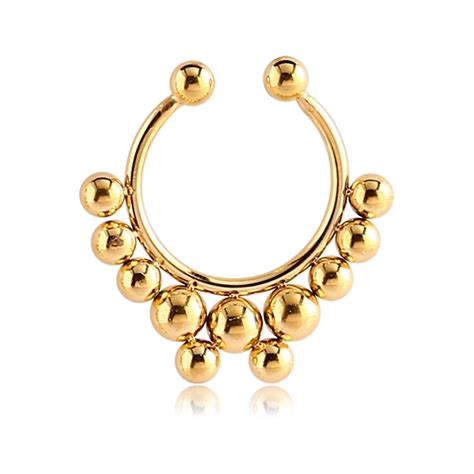 Gold Pvd Coated 316l Surgical Steel Fake Septum Clicker Hanger Clip On Non Piercing Nose Ring Hoop