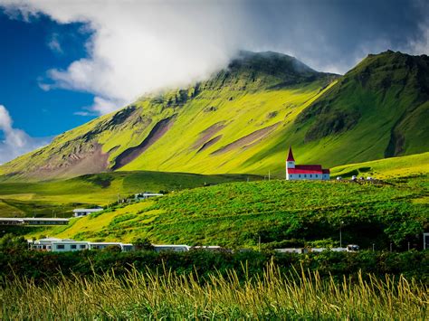 Iceland Green Alpine Meadow Church Town Preview
