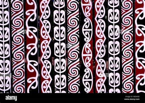 Traditional Maori Design Pattern On Fence Posts Rotorua New Zealand